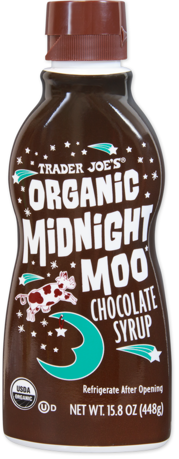 Trader Joe's Organic Midnight Moo chocolate syrup bottle