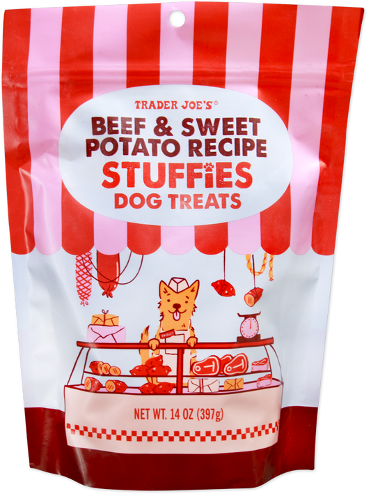 Trader Joe's beef and sweet potato recipe stuffies dog treats