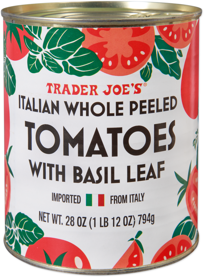 Trader Joe's Italian whole peeled tomatoes with basil leaf