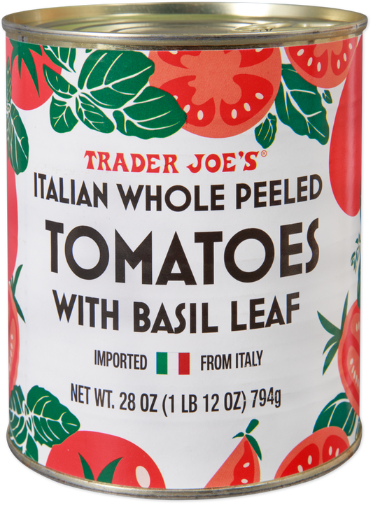 Trader Joe's Italian whole peeled tomatoes with basil leaf