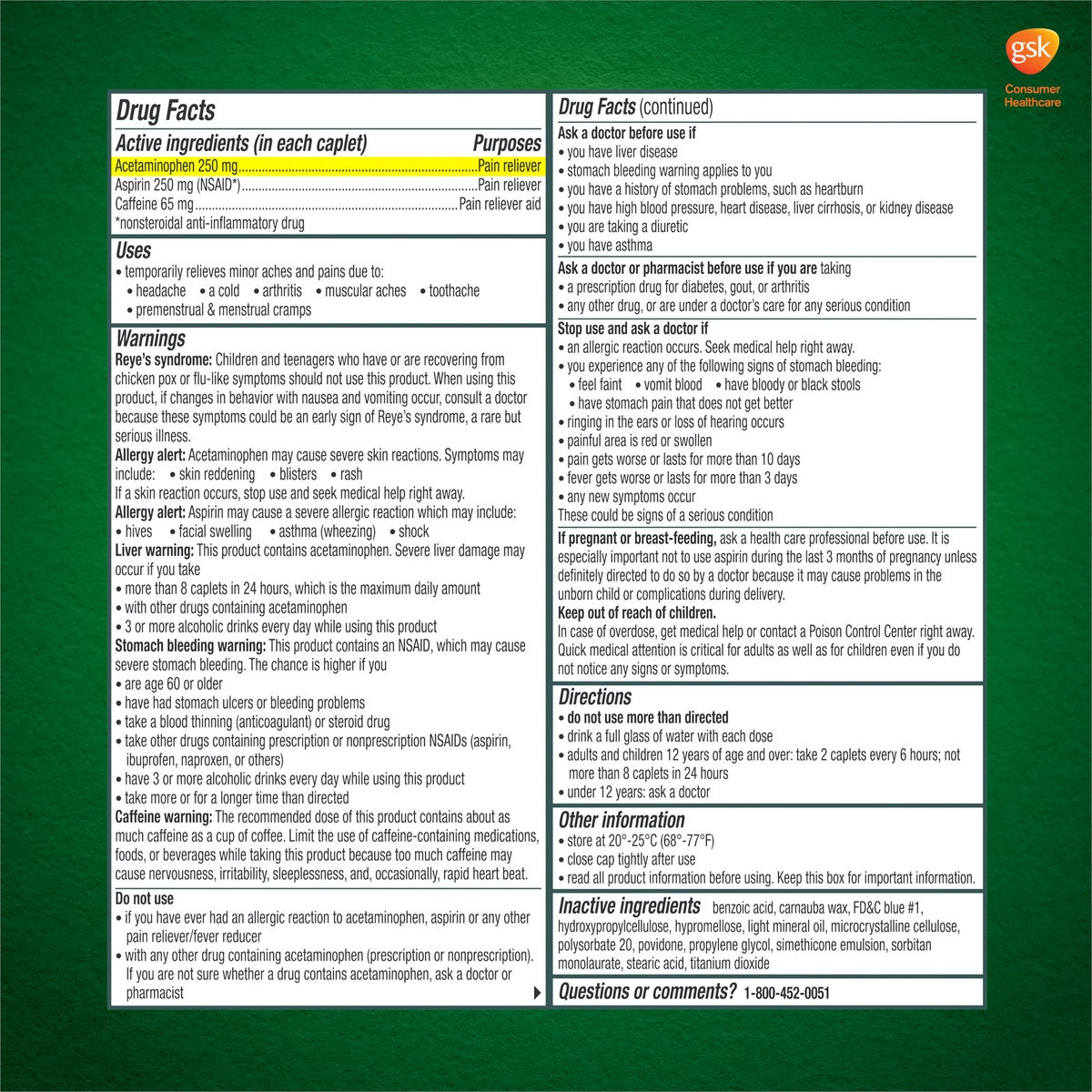 Excedrin Extra Strength pain relief caplets package