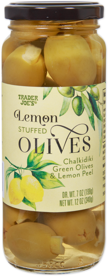 Trader Joe's lemon stuffed olives in a jar