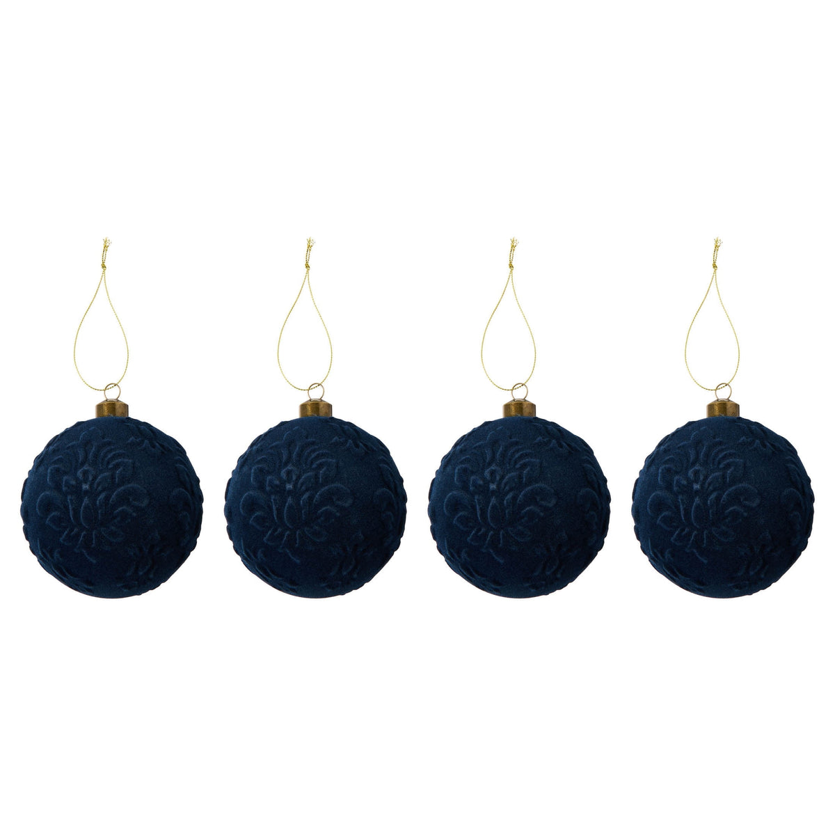 Dark blue Christmas ball ornament with embossed scrolling pattern