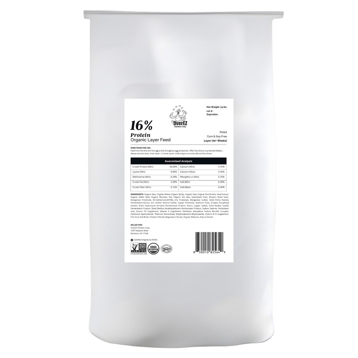 Certified organic pellet feed for laying hens
