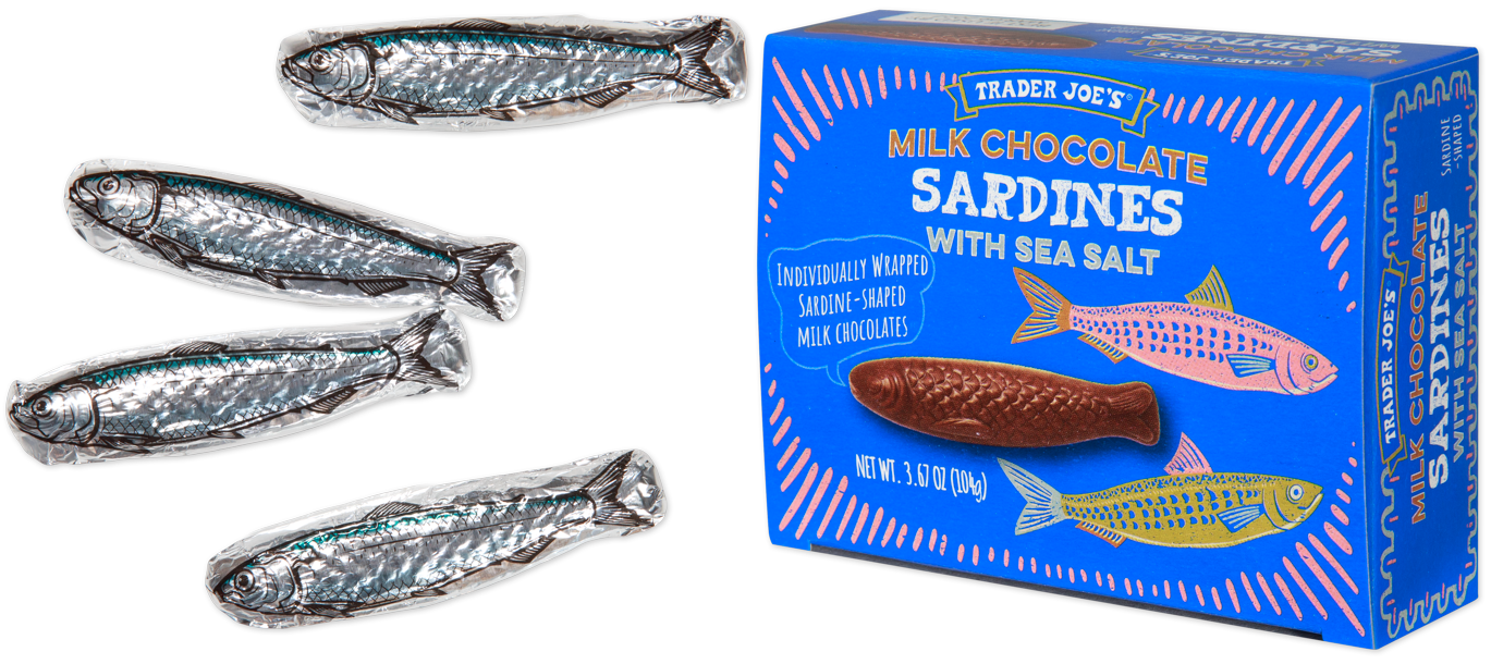 Milk chocolate sardines with sea salt candy