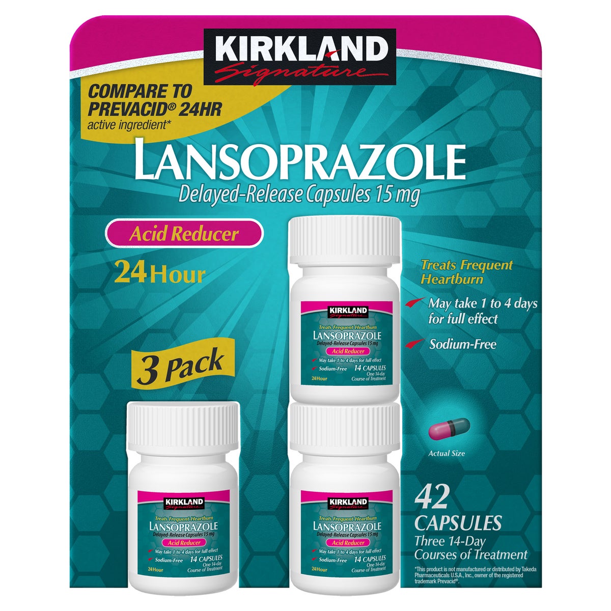Kirkland Signature Lansoprazole 15 mg acid reducer capsules