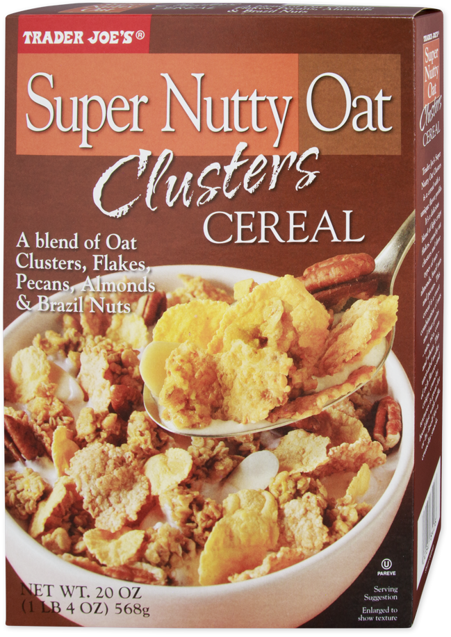 Trader Joe's Super Nutty Oat Clusters Cereal box