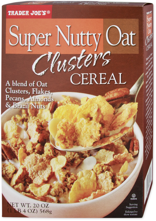 Trader Joe's Super Nutty Oat Clusters Cereal box