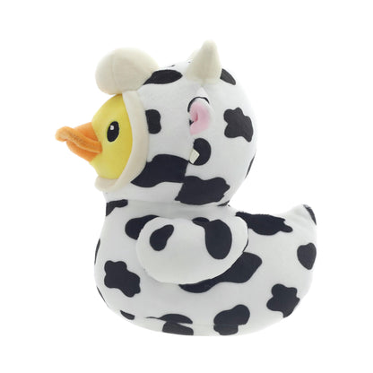 Yellow QUACKERZ duck stuffed animal in barnyard costume