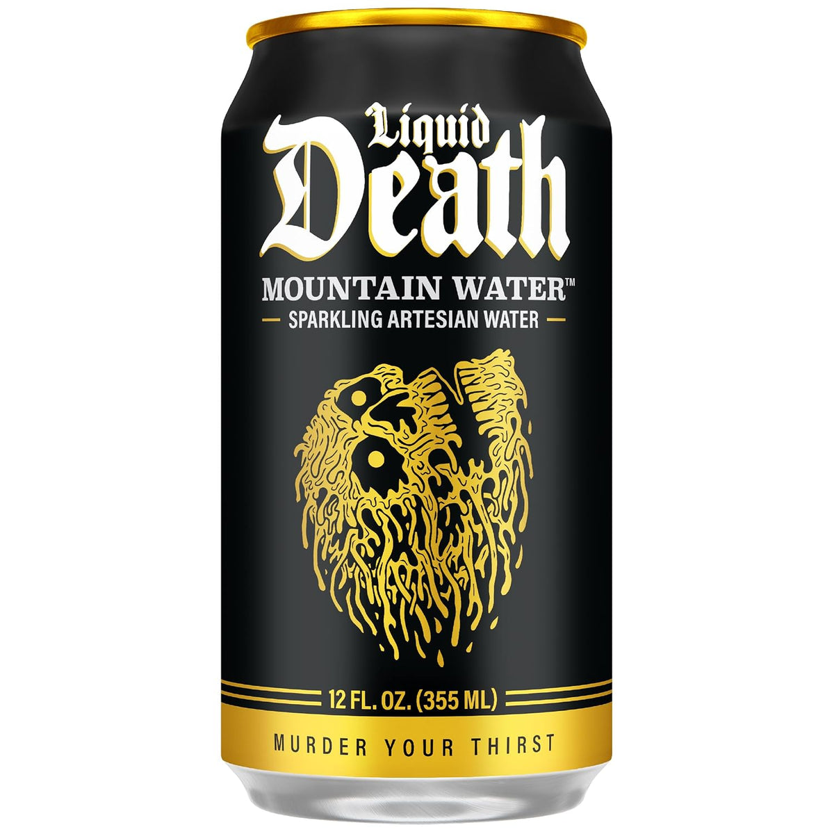 Canned sparkling mountain water by Liquid Death