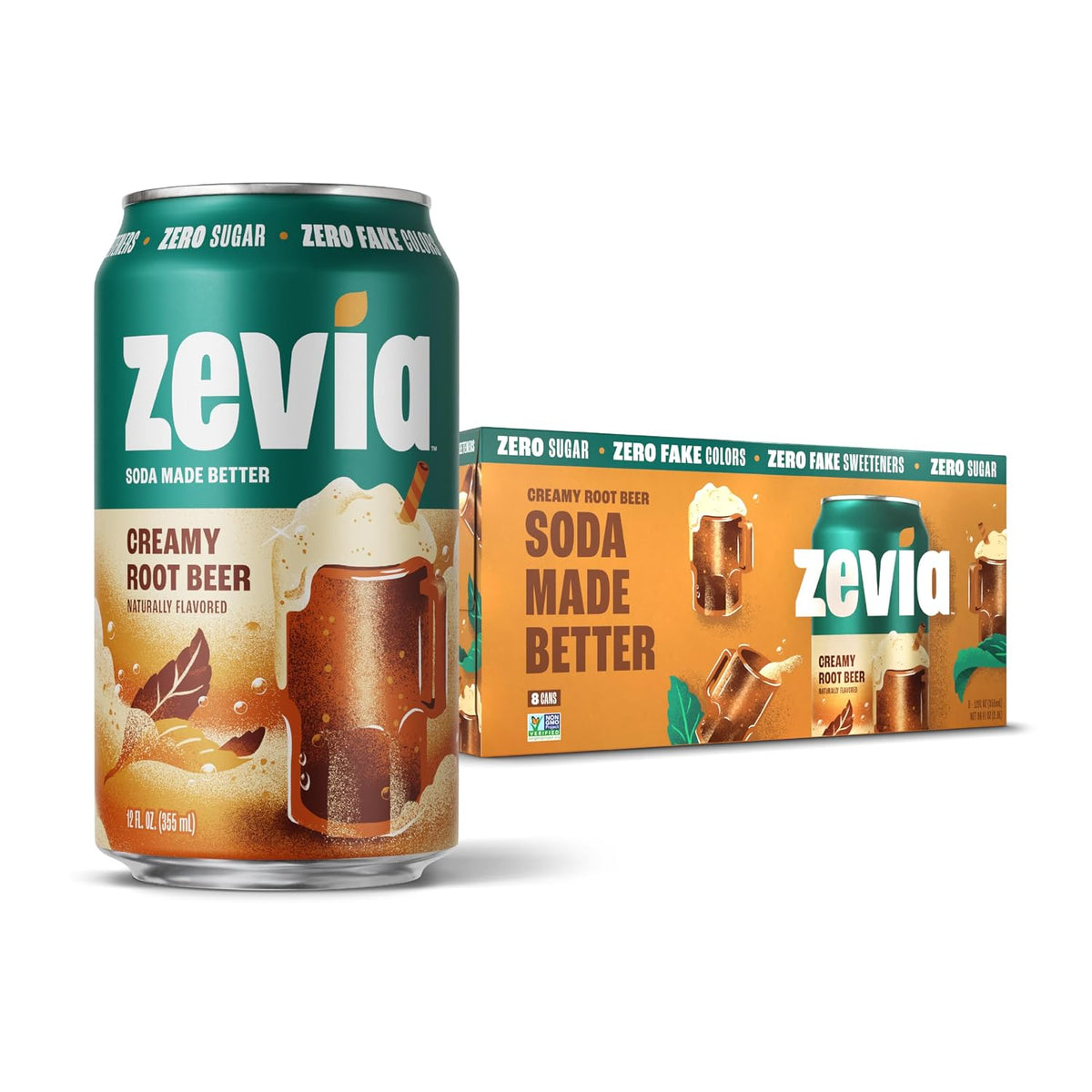 Zevia Creamy Root Beer soda in 12 oz cans