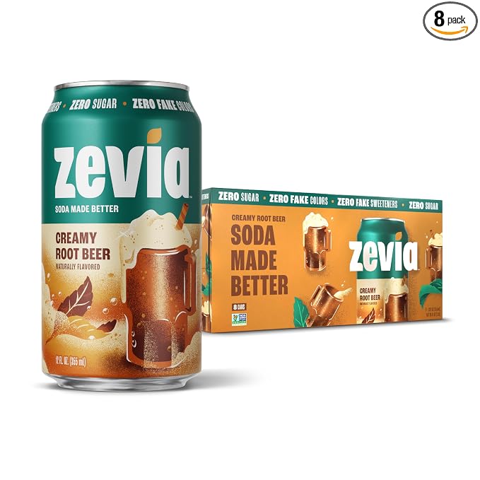 Zevia Creamy Root Beer zero sugar soda eight-pack