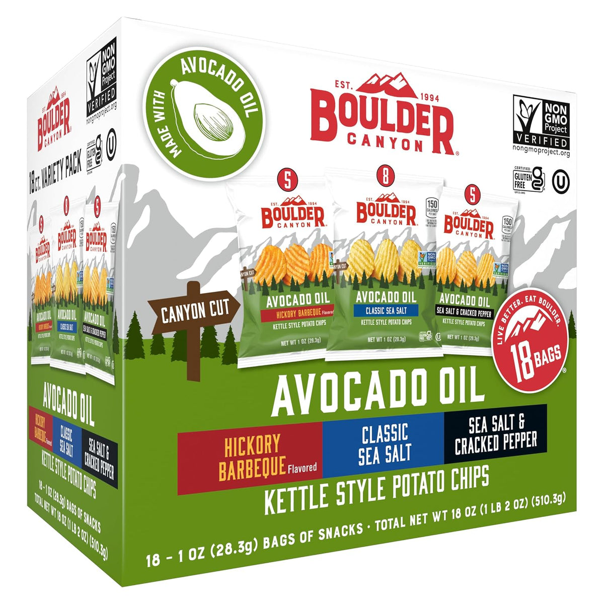 Boulder Canyon kettle chips 18 count snack bags