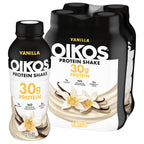 Oikos vanilla shake with 30g complete protein per serving