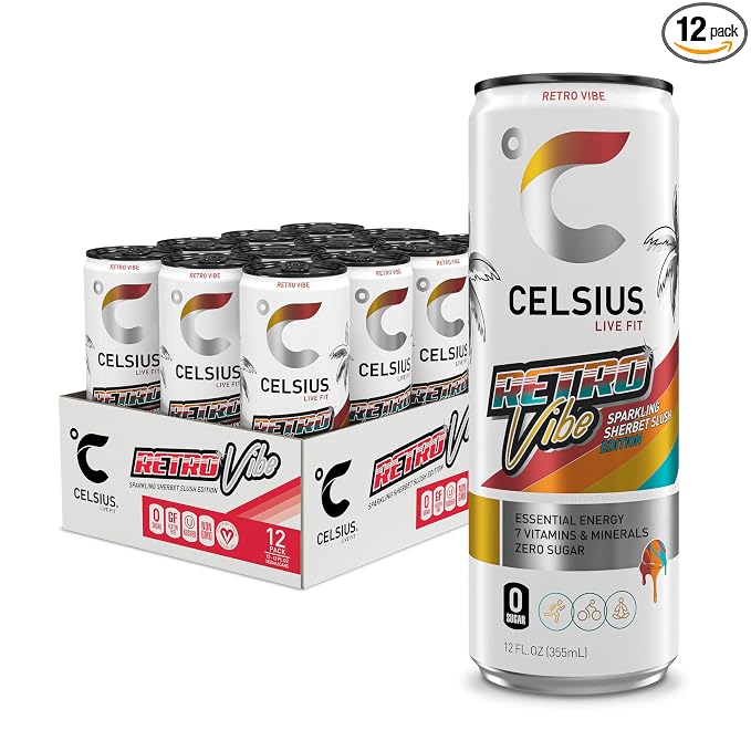 CELSIUS Retro Vibe sparkling sherbet slush energy drink 12 pack