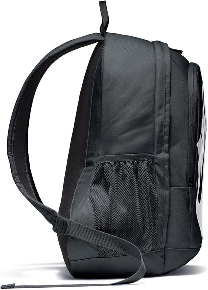 Black and white Nike backpack side angle