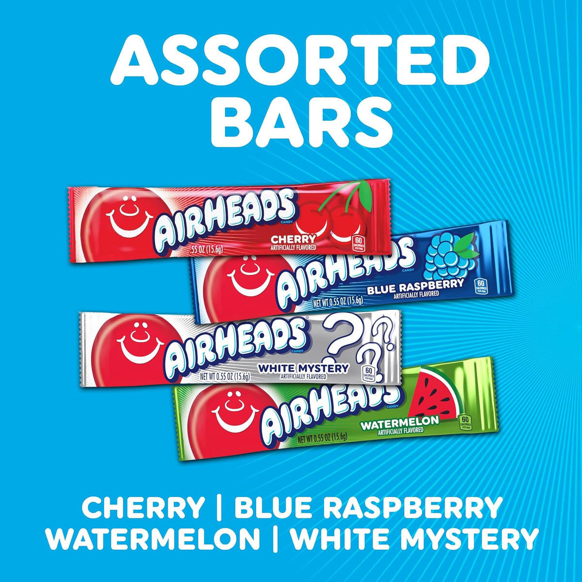 Airheads tangy taffy candy box with 60 full-size bars