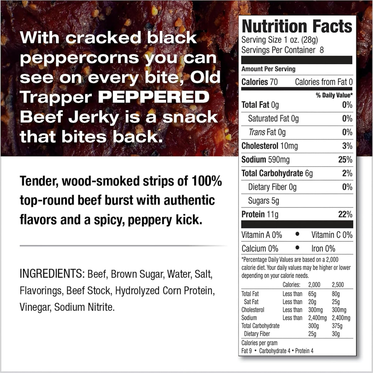 Resealable 8 ounce beef jerky snack bag