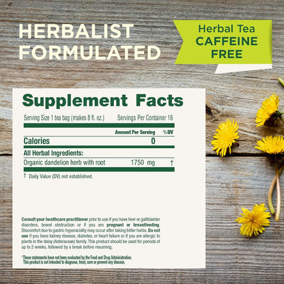 Caffeine-free Traditional Medicinals dandelion tea packaging