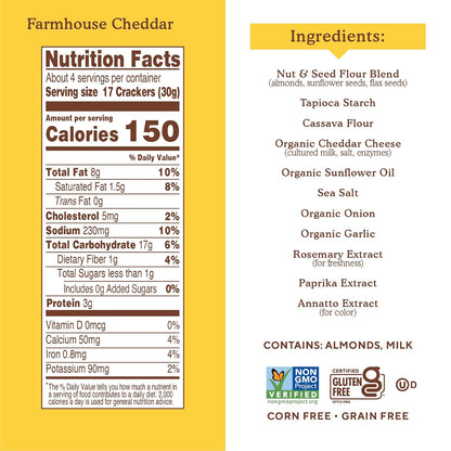 Farmhouse Cheddar almond flour crackers snack pack