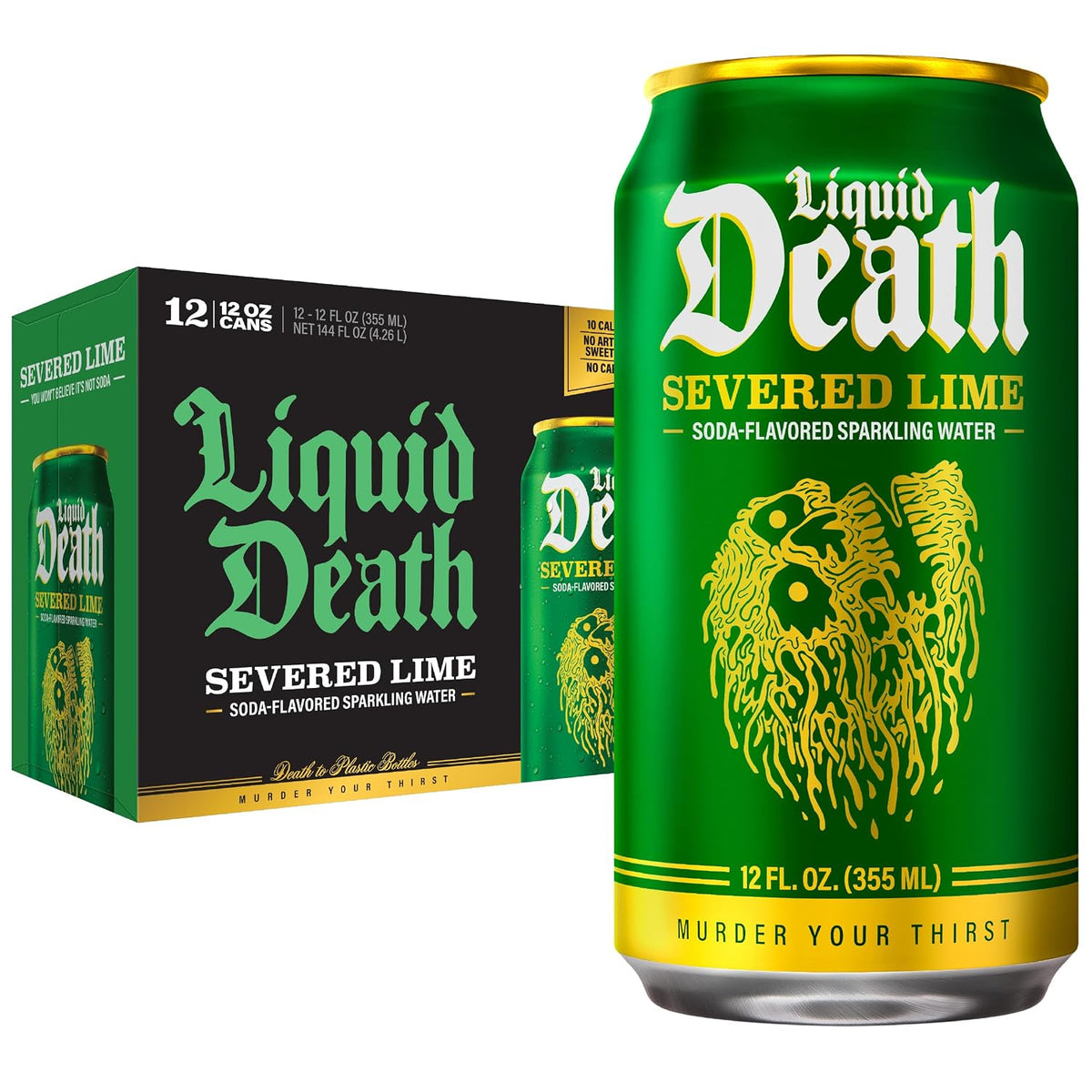 Liquid Death lime soda flavored sparkling water cans