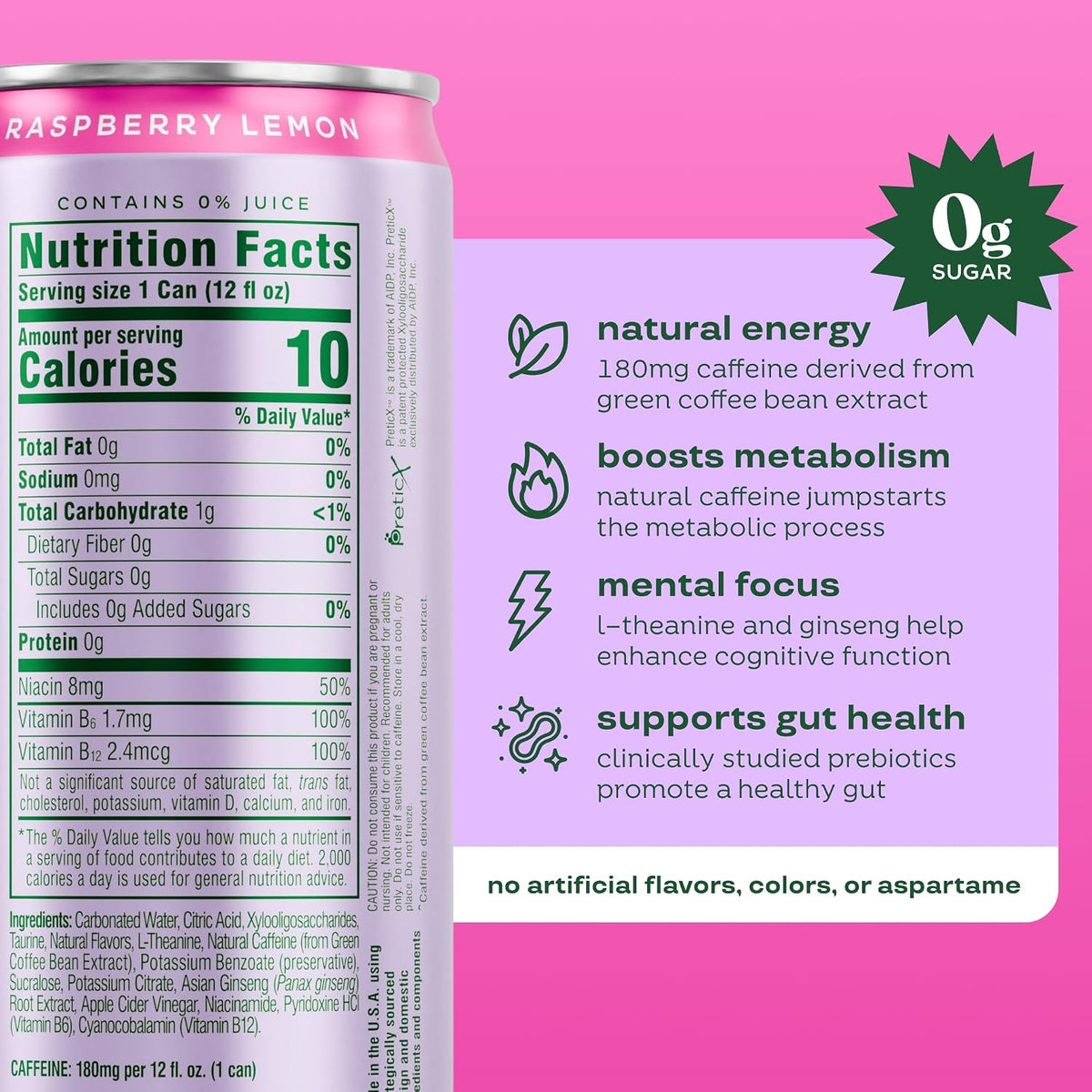 Bloom Nutrition 12 oz energy drink can Raspberry Lemon
