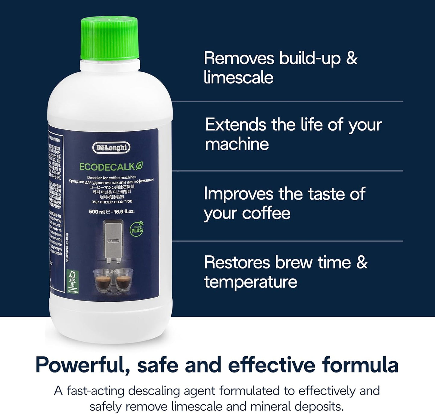 Visit the De'Longhi Store — De'Longhi EcoDecalk Descaler, Eco-Friendly Universal Descaling Solution for Coffee & Espresso Machines, 2-Pack (1 use per pack)