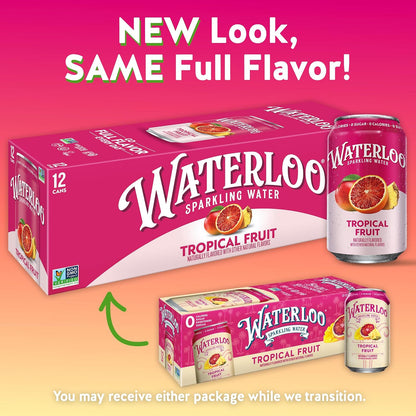 Waterloo zero sugar tropical fruit sparkling water cans