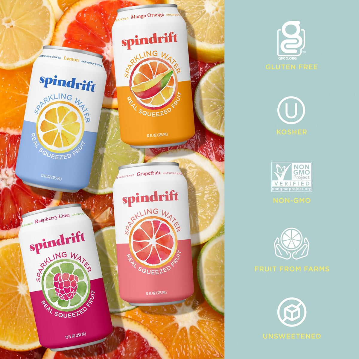 Spindrift 12 fl oz sparkling water cans pack of 20