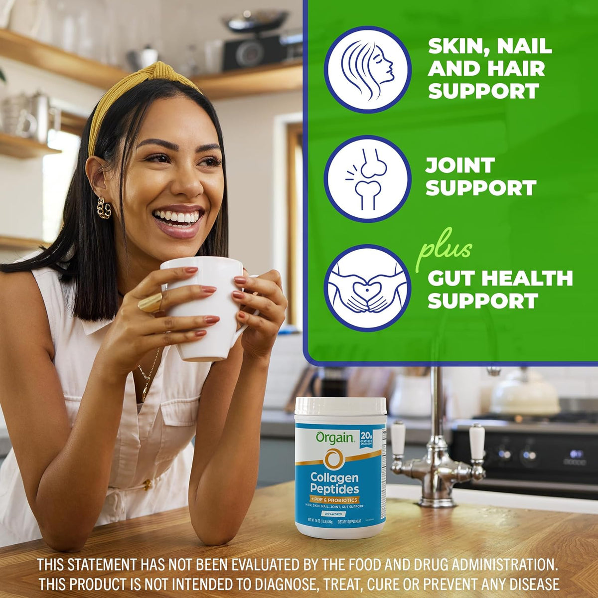 Orgain 3-in-1 collagen peptides powder container