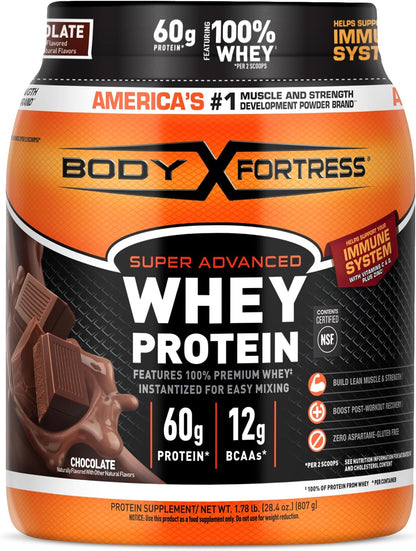 Body Fortress chocolate whey protein powder 1.78 lb