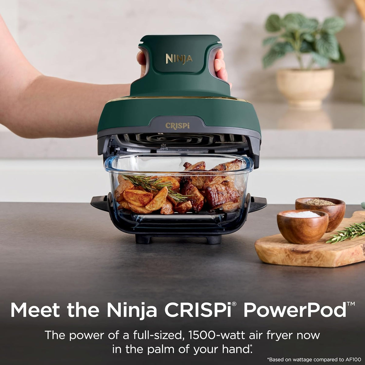 Ninja Crispi glass air fryer with snap-lock lid
