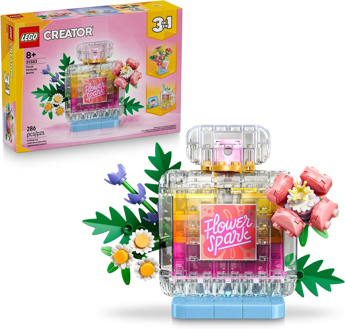 LEGO 31383 perfume bottle build with flowers