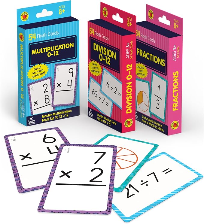 Carson Dellosa math flash cards 3-pack for ages 8 to 12