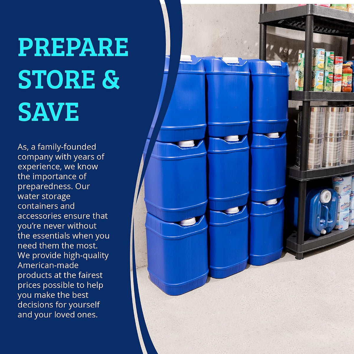 Emergency water containers with included water preserver