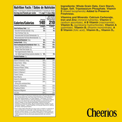 Cheerios toasted oat cereal for breakfast