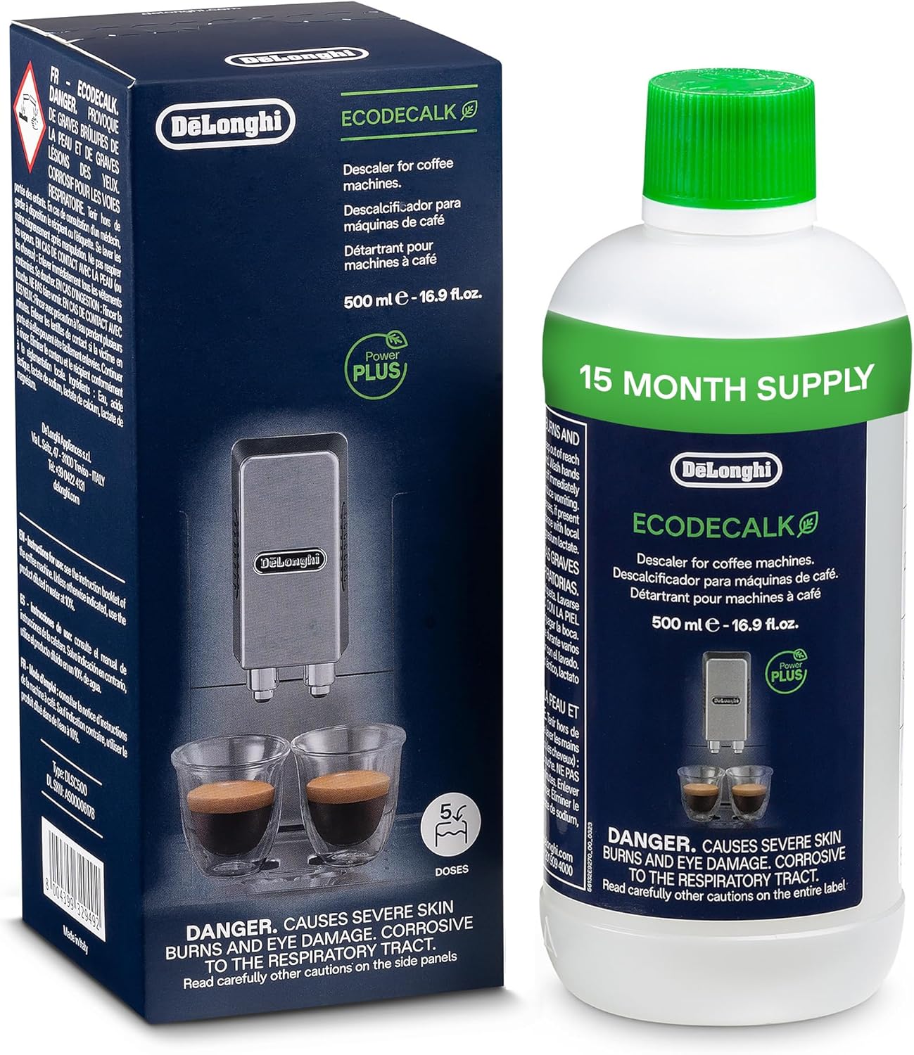 Visit the De'Longhi Store — De'Longhi EcoDecalk Descaler, Eco-Friendly Universal Descaling Solution for Coffee & Espresso Machines, 2-Pack (1 use per pack)