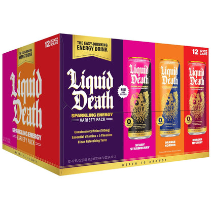 Liquid Death zero sugar energy drink cans