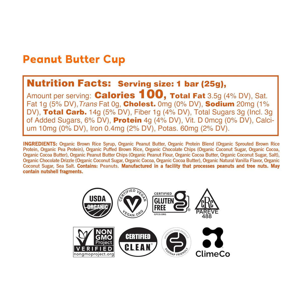 Organic vegan peanut butter cup snack bars for kids
