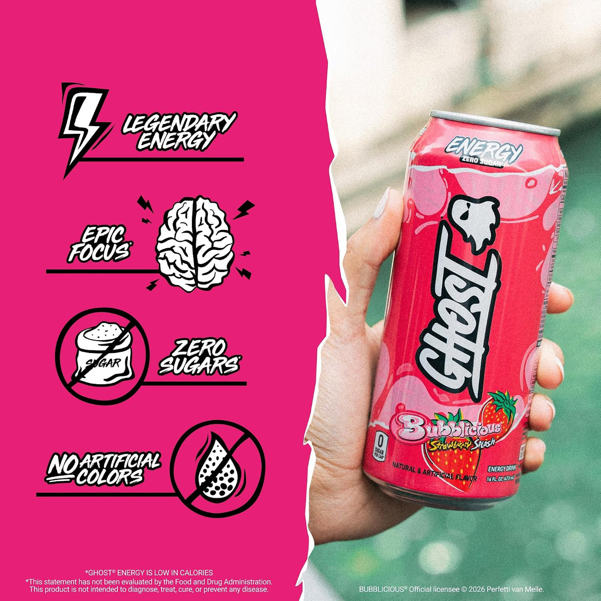 GHOST Energy Strawberry Splash caffeine drink cans