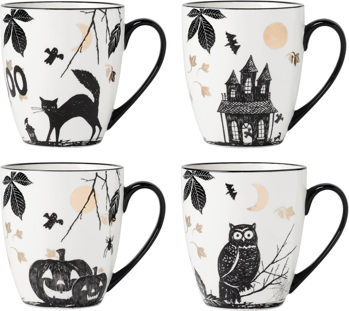 Lenox 12oz porcelain mugs with Halloween motifs