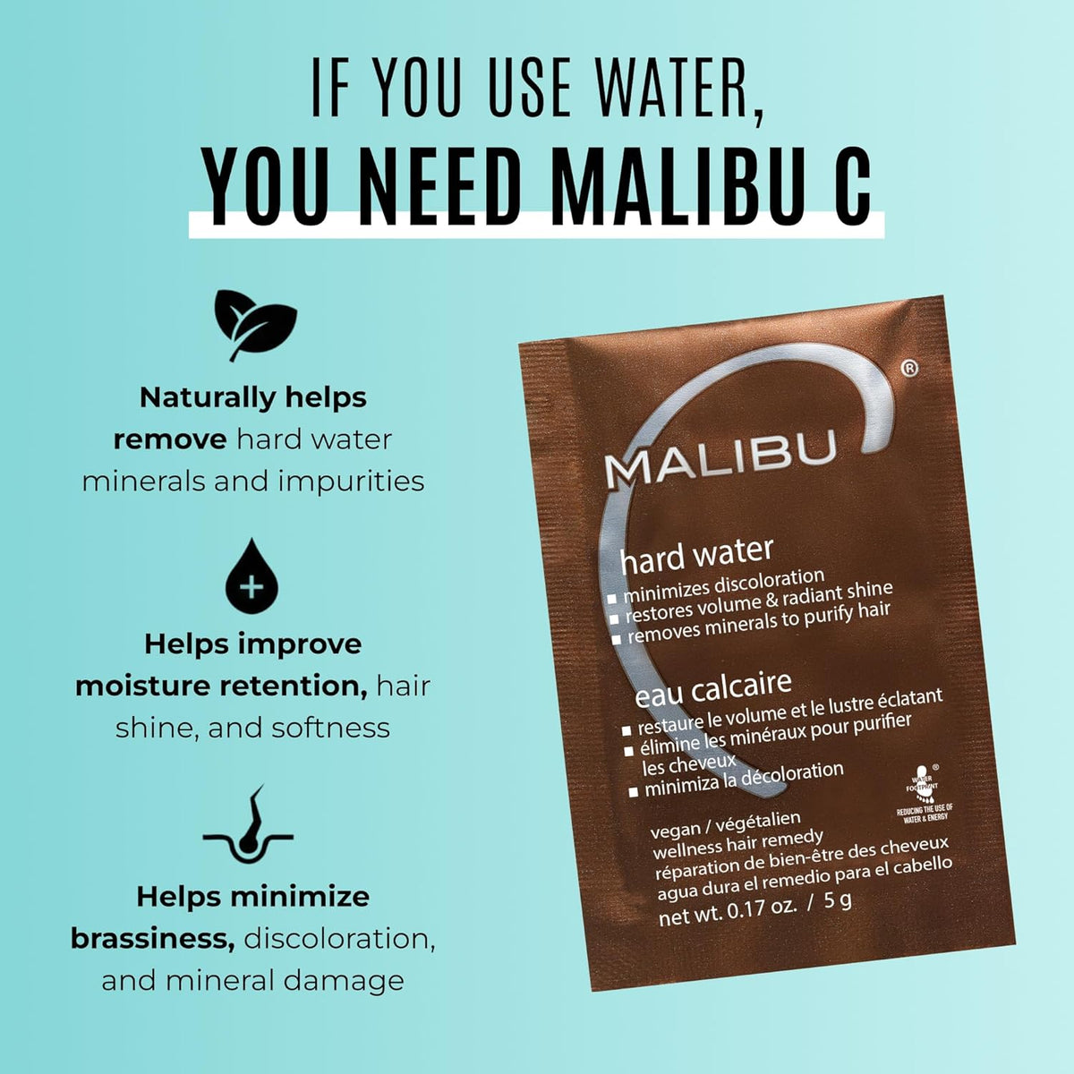 Hard water hair remedy packet for shine and volume