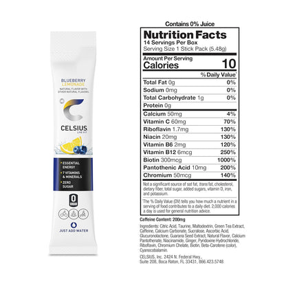 Sugar free CELSIUS powdered drink mix for travel
