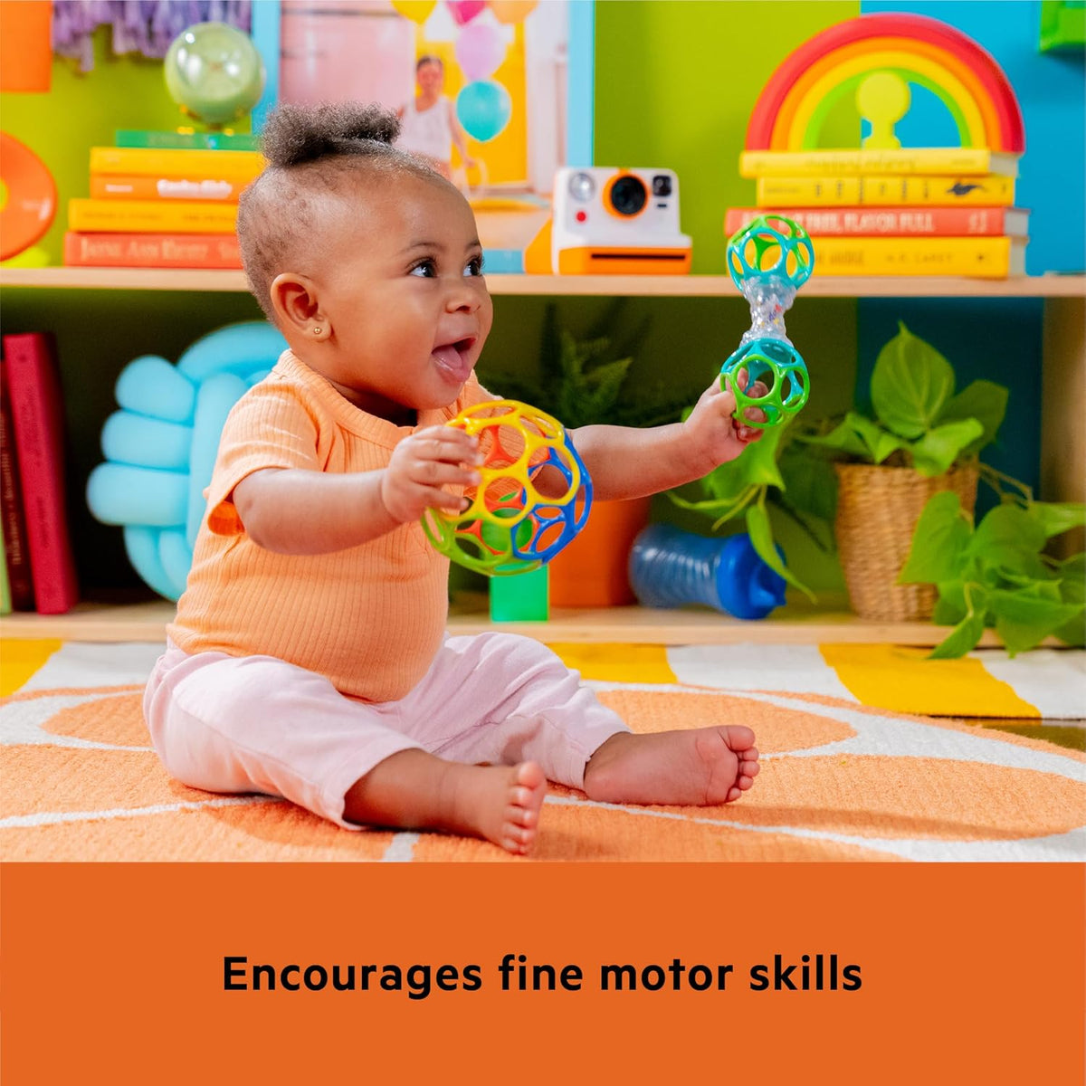 Flexible Oball toys with finger holes and rattle beads