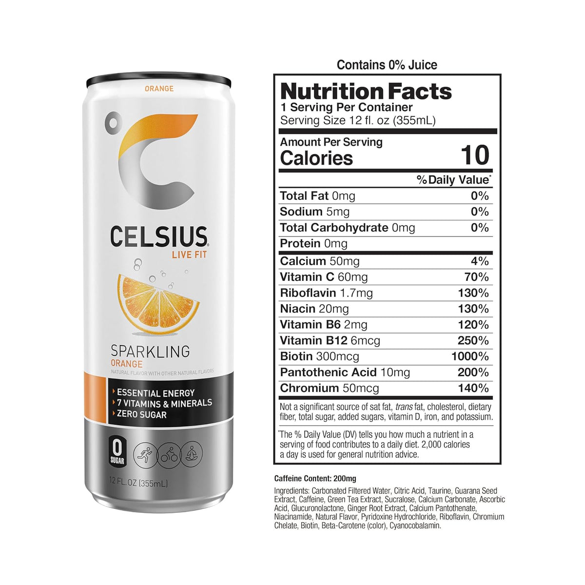 Sugar free sparkling orange energy drink cans