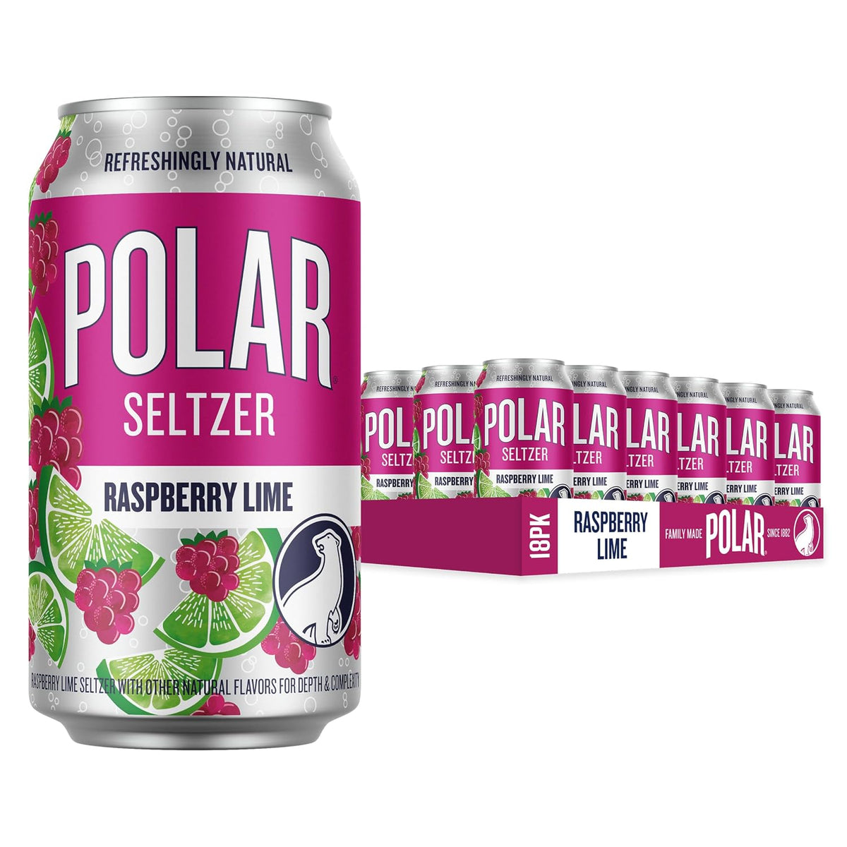Raspberry lime sparkling seltzer water cans