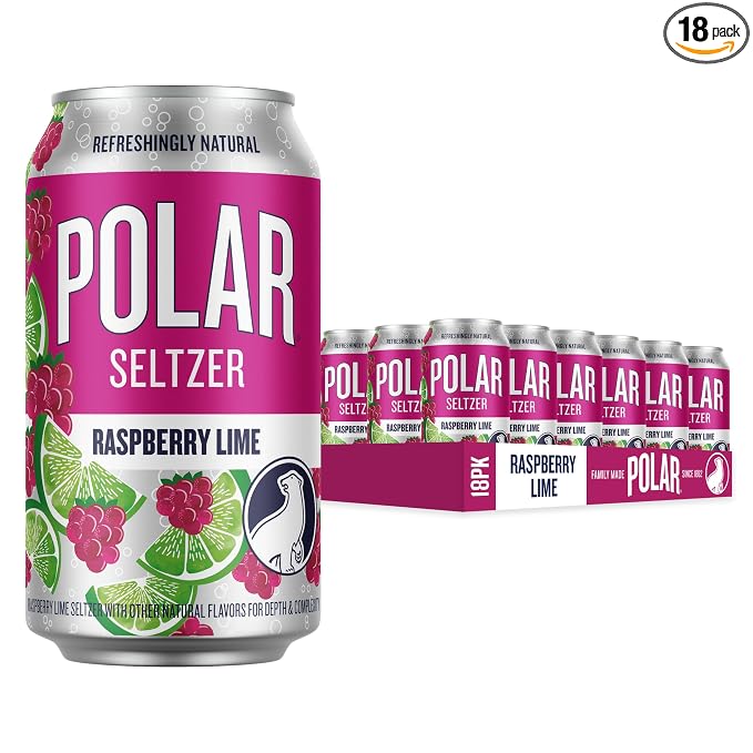 POLAR Raspberry Lime Seltzer Water 18 pack cans