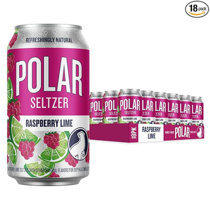 POLAR Raspberry Lime Seltzer Water 18 pack cans