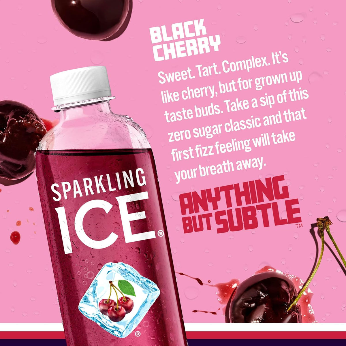 Low calorie Sparkling Ice black cherry beverage