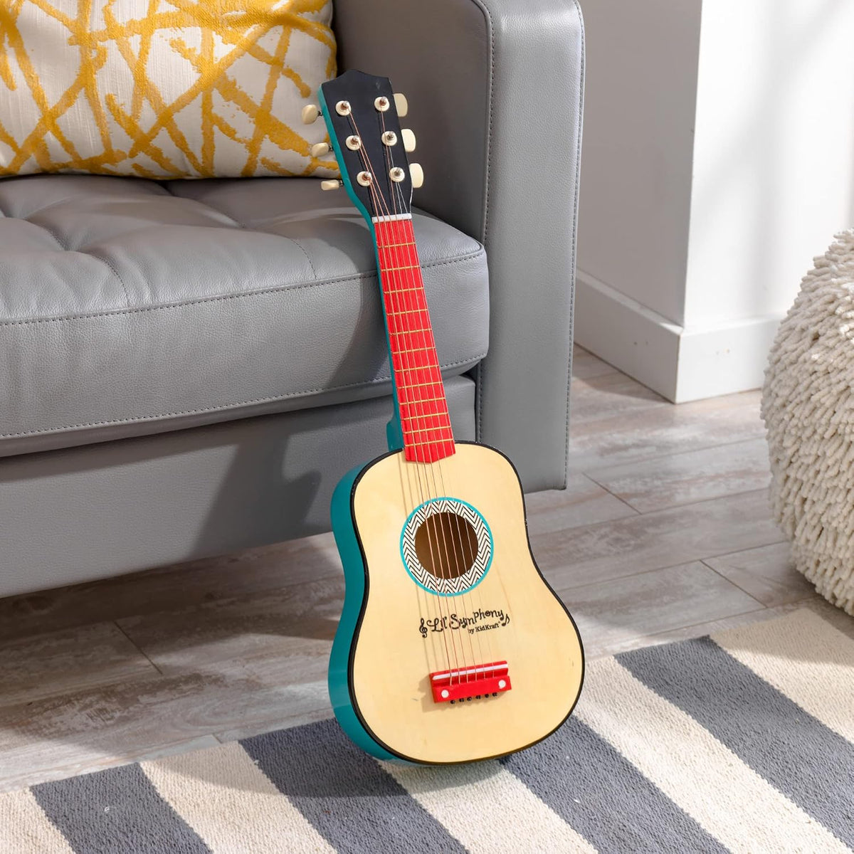 KidKraft Lil’ Symphony guitar with strings and tuning pegs